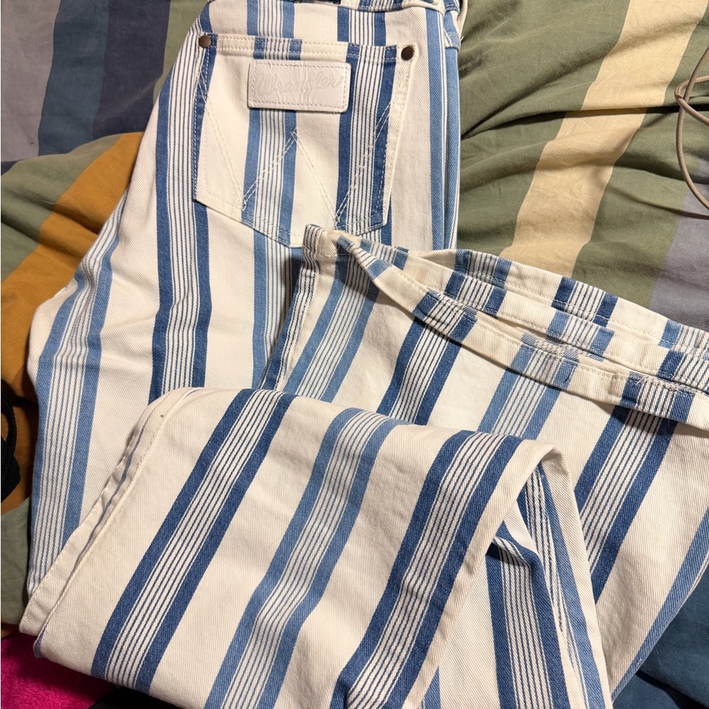 Wrangler Blue and White Striped Wide Leg Jeans